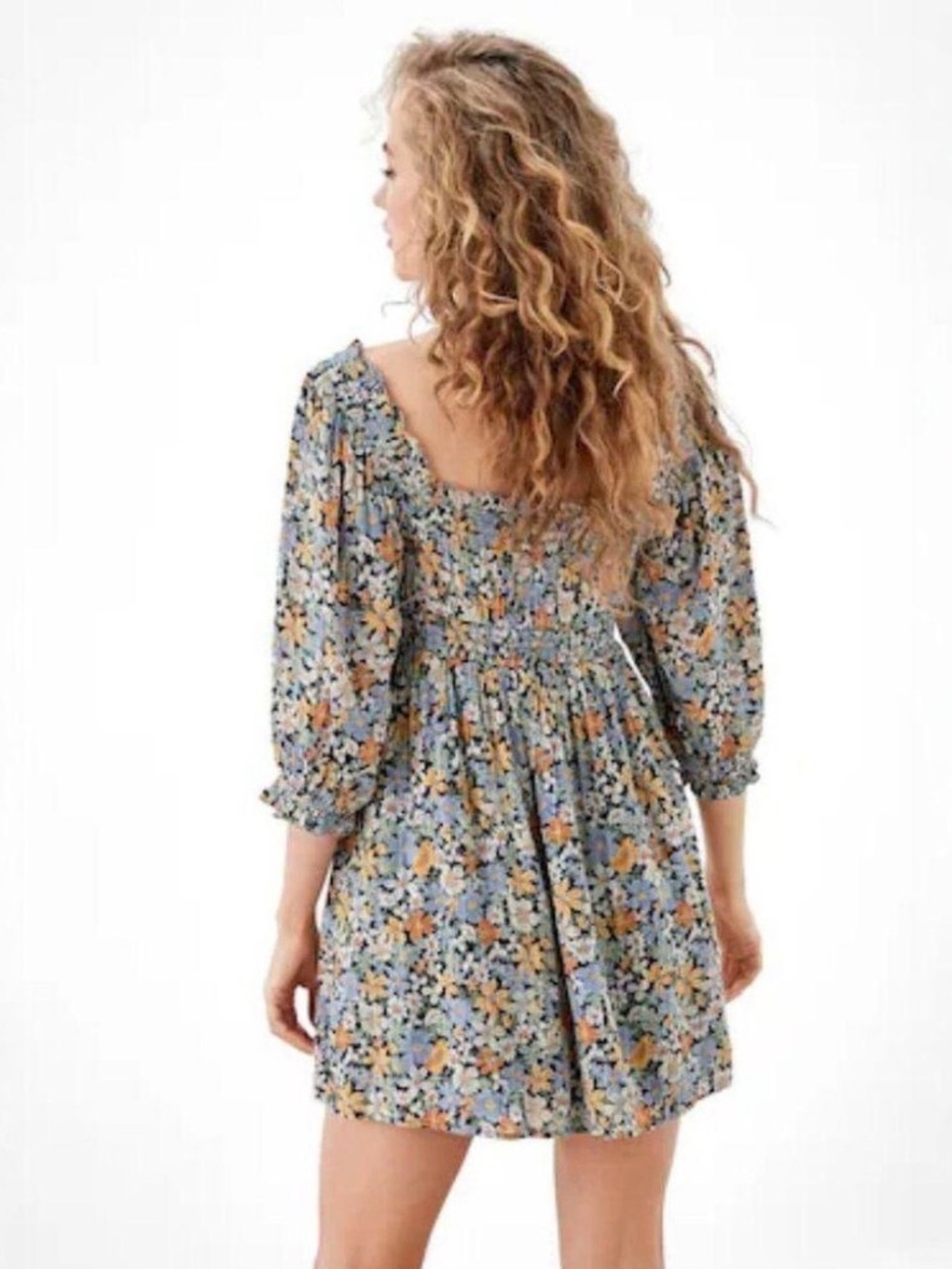 American Eagle Floral Smocked Puff Sleeve Mini Dress Boho - Picture 7 of 7